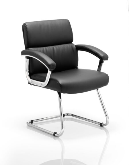 Glide Medium Back Leather Cantilever Visitor Chair with Arms