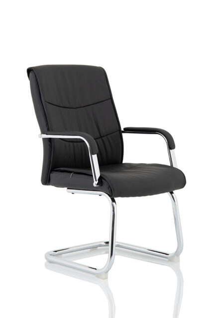 Craft Medium Back Black Leather Cantilever Visitor Office Chair with Arms