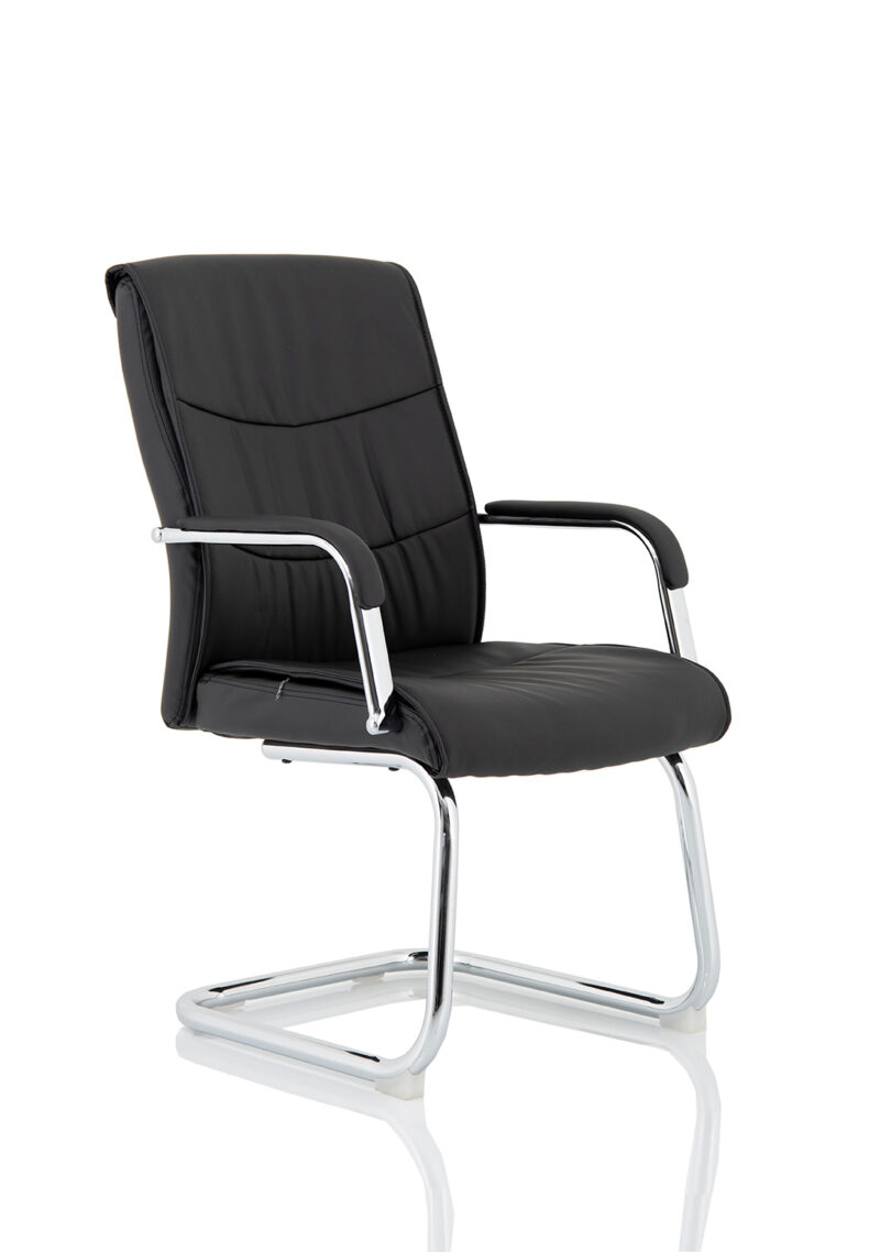 Craft Medium Back Black Leather Cantilever Visitor Office Chair with Arms