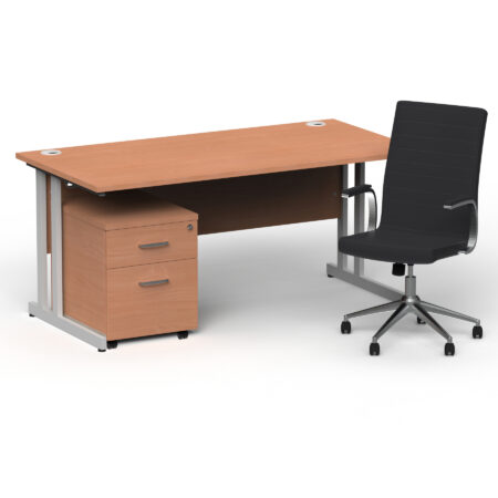 Pace 1600mm Cantilever Straight Desk With Mobile Pedestal and Fold Black Executive Chair