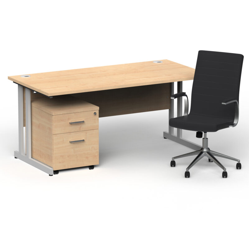 Pace 1600mm Cantilever Straight Desk With Mobile Pedestal and Fold Black Executive Chair - Image 3