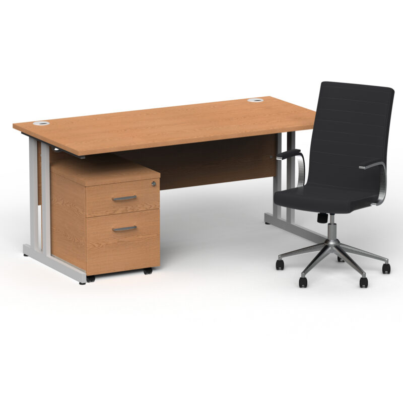 Pace 1600mm Cantilever Straight Desk With Mobile Pedestal and Fold Black Executive Chair - Image 5
