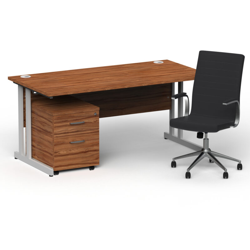 Pace 1600mm Cantilever Straight Desk With Mobile Pedestal and Fold Black Executive Chair - Image 7