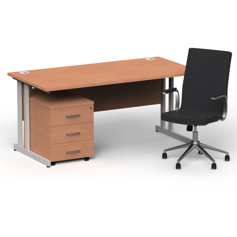 Pace 1600mm Cantilever Straight Desk With Mobile Pedestal and Fold Black Executive Chair - Image 13