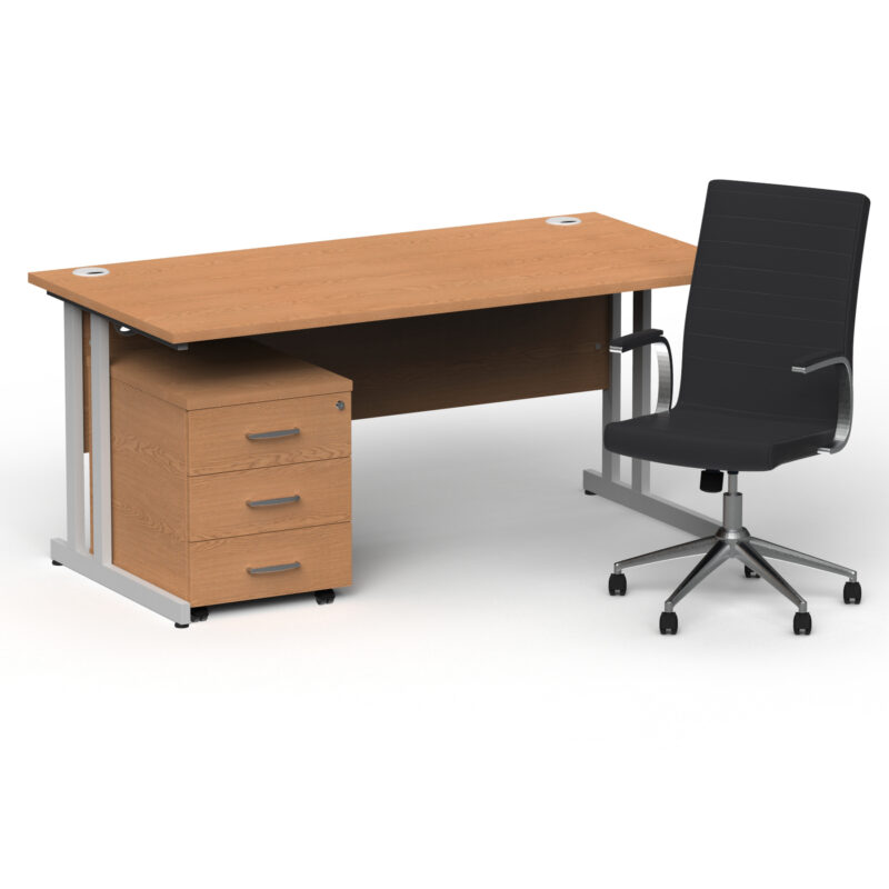 Pace 1600mm Cantilever Straight Desk With Mobile Pedestal and Fold Black Executive Chair - Image 17
