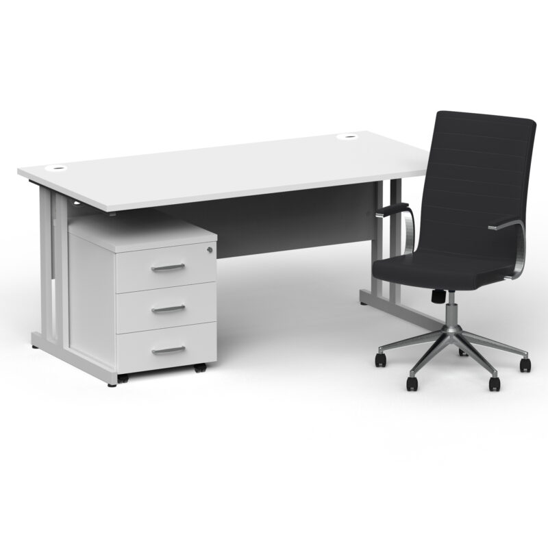 Pace 1600mm Cantilever Straight Desk With Mobile Pedestal and Fold Black Executive Chair - Image 21