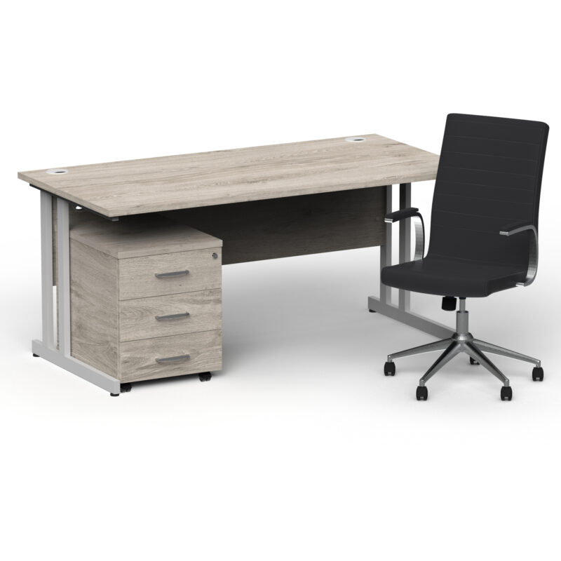 Pace 1600mm Cantilever Straight Desk With Mobile Pedestal and Fold Black Executive Chair - Image 23