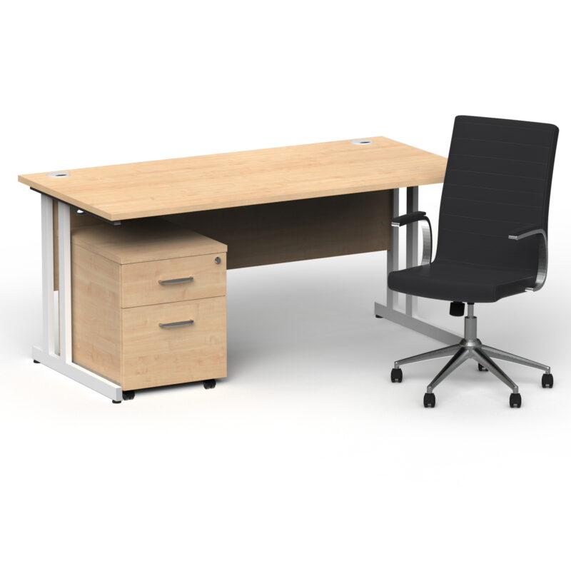 Pace 1600mm Cantilever Straight Desk With Mobile Pedestal and Fold Black Executive Chair - Image 27