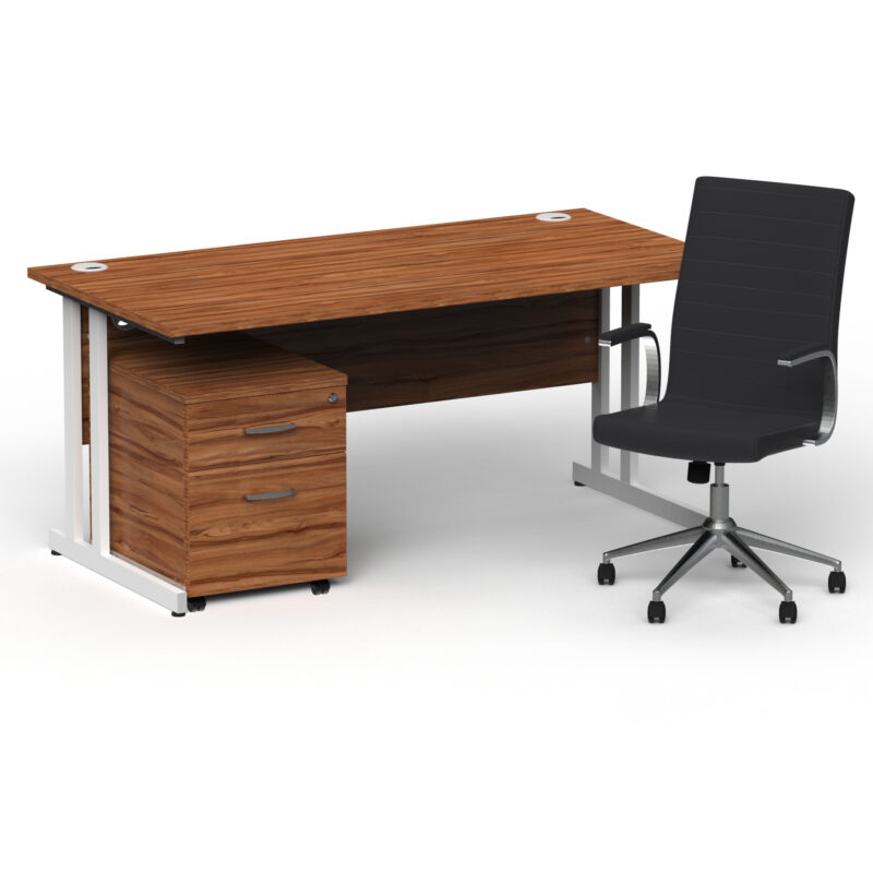Pace 1600mm Cantilever Straight Desk With Mobile Pedestal and Fold Black Executive Chair - Image 31