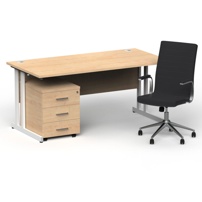 Pace 1600mm Cantilever Straight Desk With Mobile Pedestal and Fold Black Executive Chair - Image 39