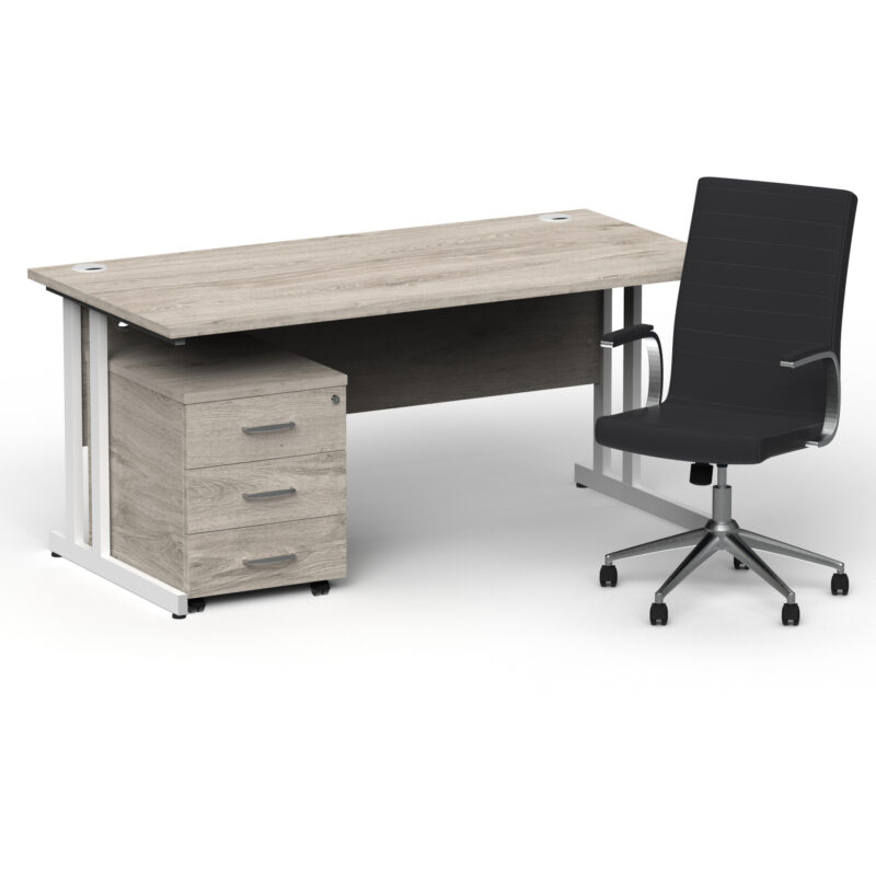 Pace 1600mm Cantilever Straight Desk With Mobile Pedestal and Fold Black Executive Chair - Image 47