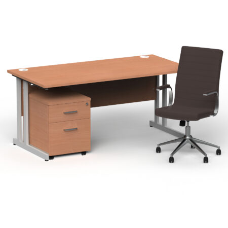 Pace 1600mm Cantilever Straight Desk With Mobile Pedestal and Fold Brown Executive Chair