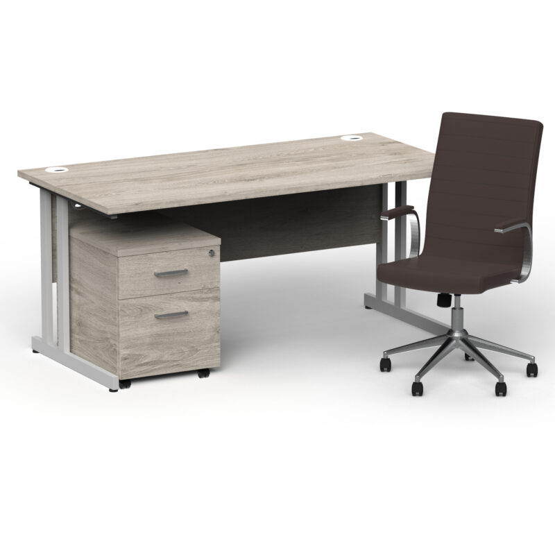 Pace 1600mm Cantilever Straight Desk With Mobile Pedestal and Fold Brown Executive Chair - Image 11