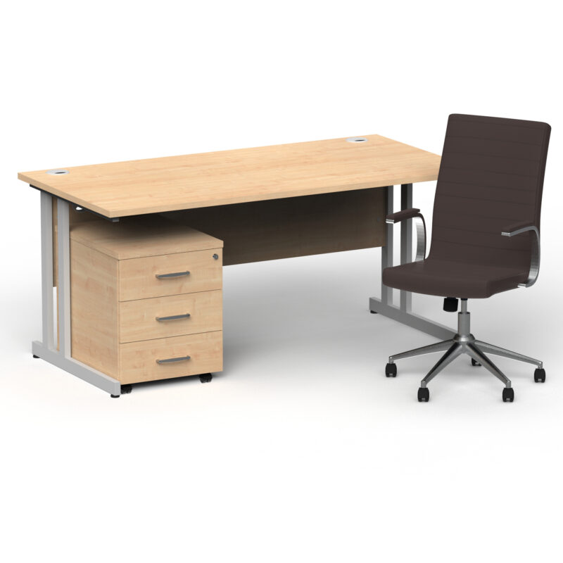 Pace 1600mm Cantilever Straight Desk With Mobile Pedestal and Fold Brown Executive Chair - Image 15