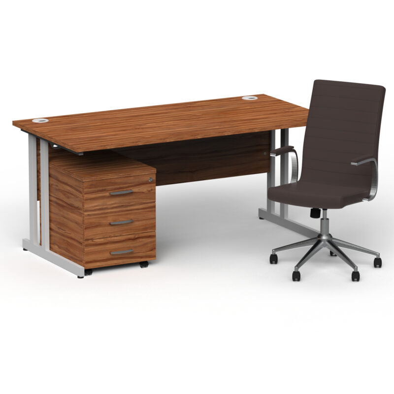 Pace 1600mm Cantilever Straight Desk With Mobile Pedestal and Fold Brown Executive Chair - Image 19