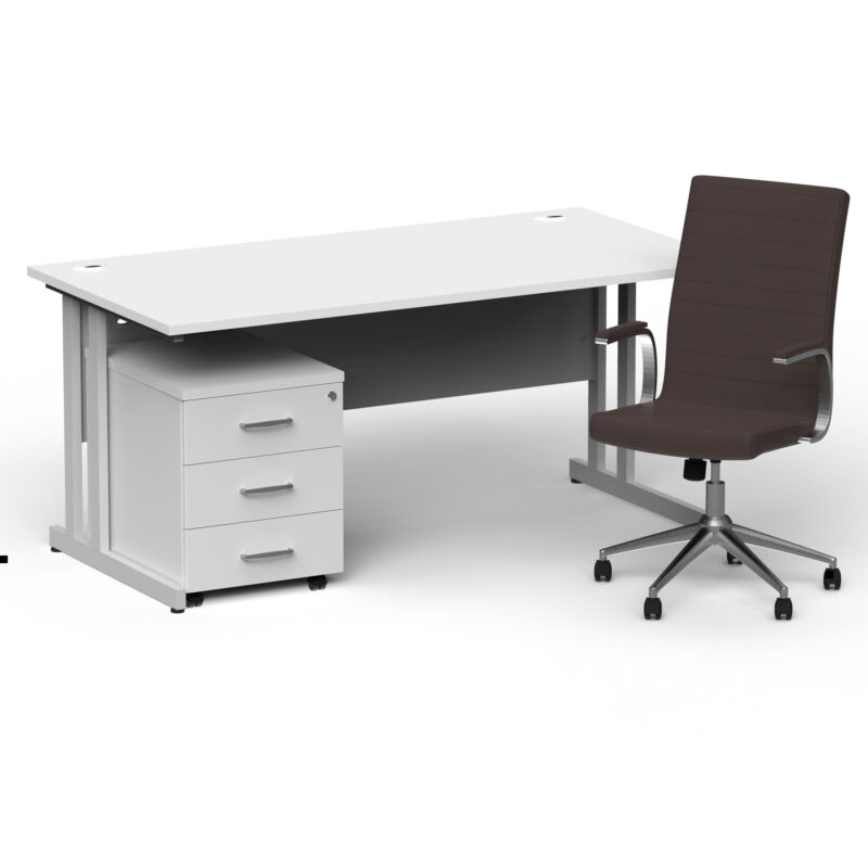 Pace 1600mm Cantilever Straight Desk With Mobile Pedestal and Fold Brown Executive Chair - Image 21