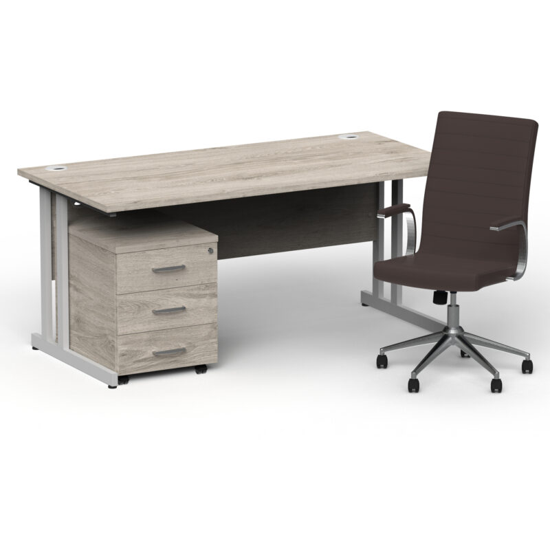 Pace 1600mm Cantilever Straight Desk With Mobile Pedestal and Fold Brown Executive Chair - Image 23