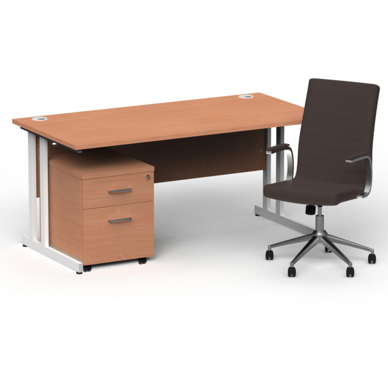 Pace 1600mm Cantilever Straight Desk With Mobile Pedestal and Fold Brown Executive Chair - Image 25