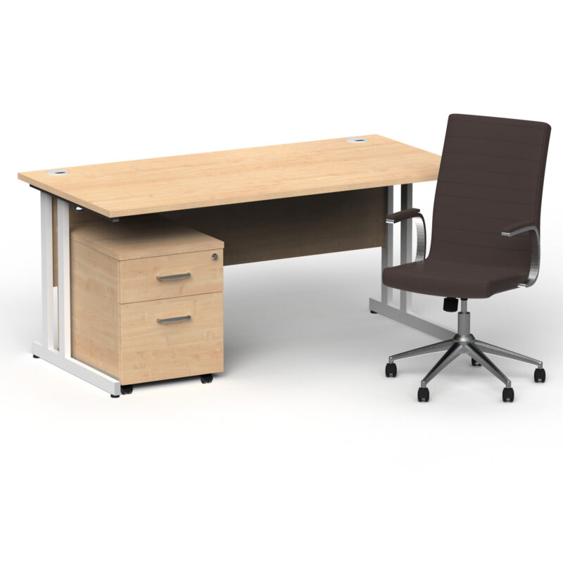 Pace 1600mm Cantilever Straight Desk With Mobile Pedestal and Fold Brown Executive Chair - Image 27