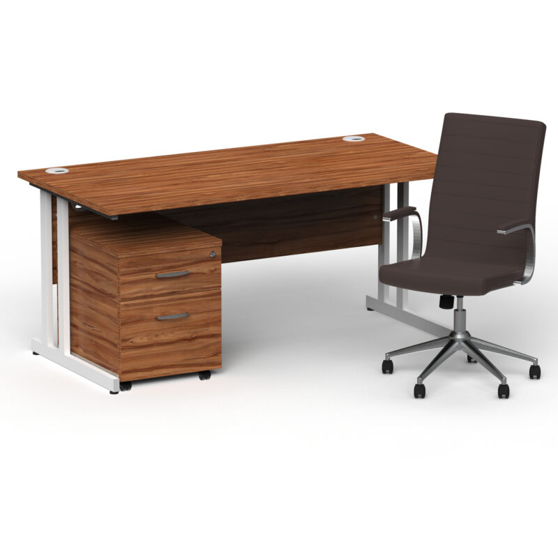 Pace 1600mm Cantilever Straight Desk With Mobile Pedestal and Fold Brown Executive Chair - Image 31