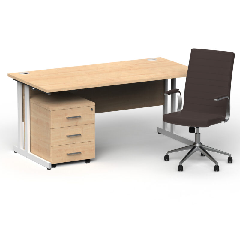 Pace 1600mm Cantilever Straight Desk With Mobile Pedestal and Fold Brown Executive Chair - Image 39