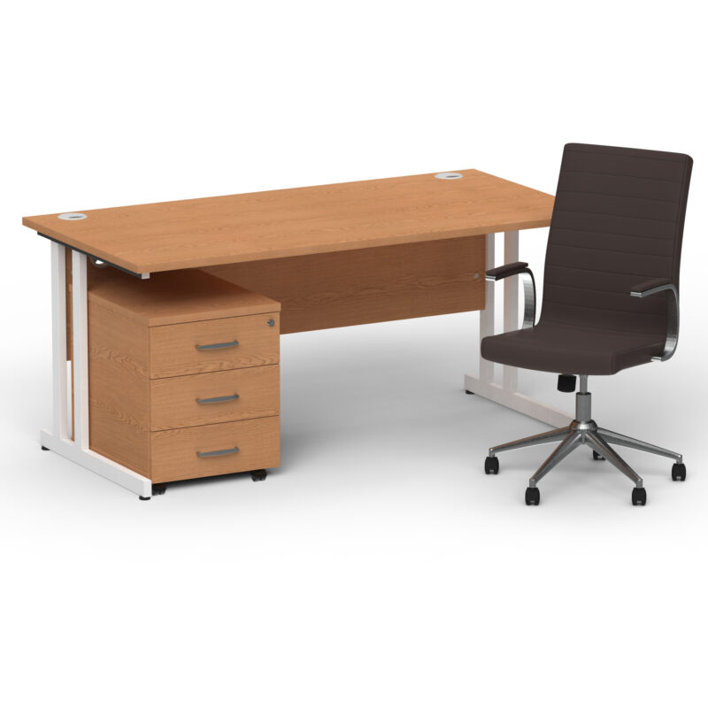 Pace 1600mm Cantilever Straight Desk With Mobile Pedestal and Fold Brown Executive Chair - Image 41