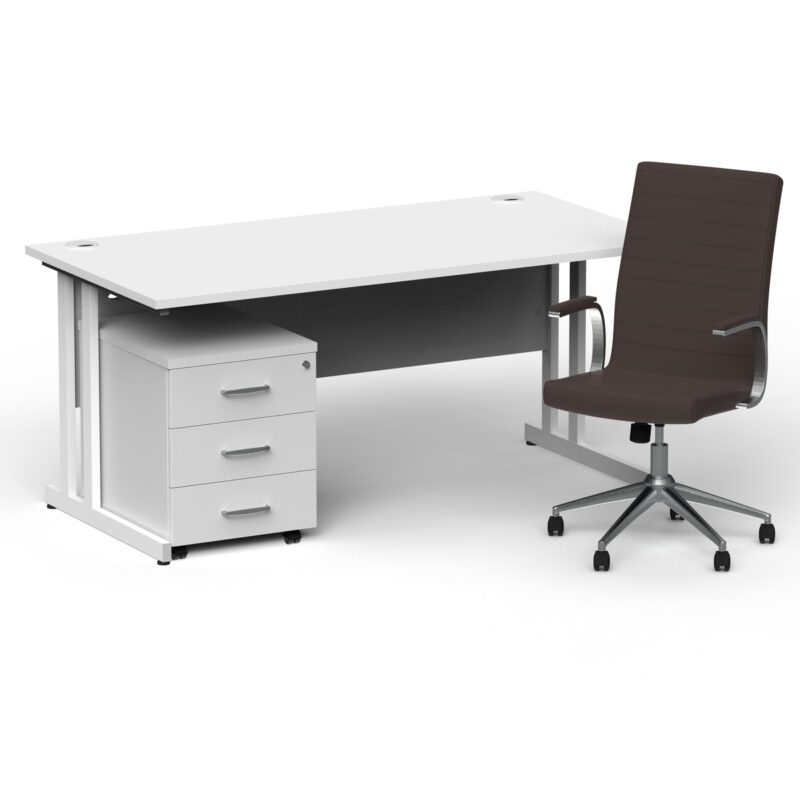 Pace 1600mm Cantilever Straight Desk With Mobile Pedestal and Fold Brown Executive Chair - Image 45