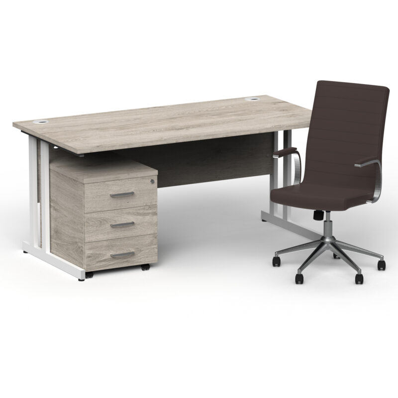 Pace 1600mm Cantilever Straight Desk With Mobile Pedestal and Fold Brown Executive Chair - Image 47