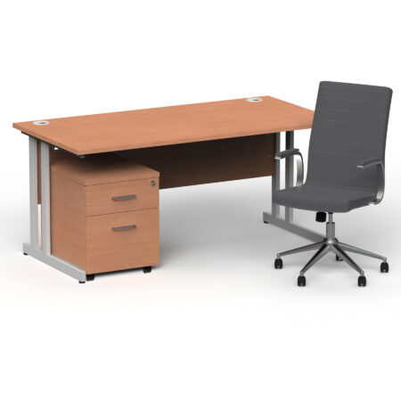 Pace 1600mm Cantilever Straight Desk With Mobile Pedestal and Fold Grey Executive Chair
