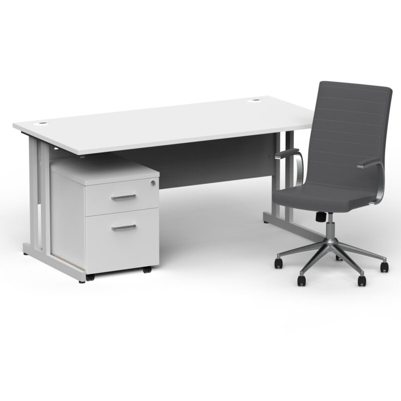 Pace 1600mm Cantilever Straight Desk With Mobile Pedestal and Fold Grey Executive Chair - Image 9