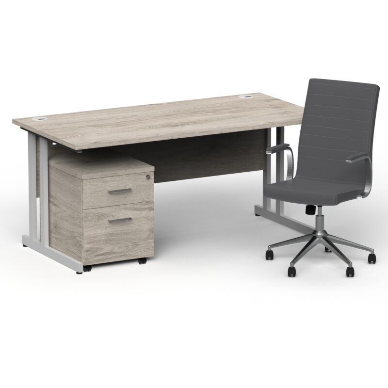 Pace 1600mm Cantilever Straight Desk With Mobile Pedestal and Fold Grey Executive Chair - Image 11