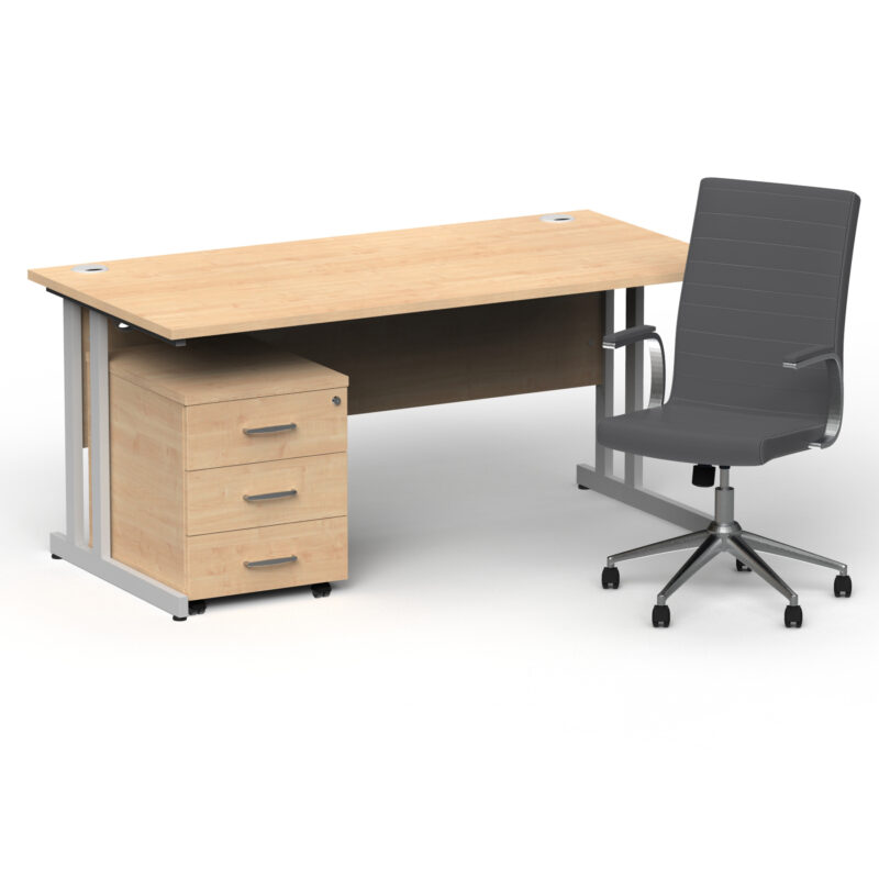Pace 1600mm Cantilever Straight Desk With Mobile Pedestal and Fold Grey Executive Chair - Image 15