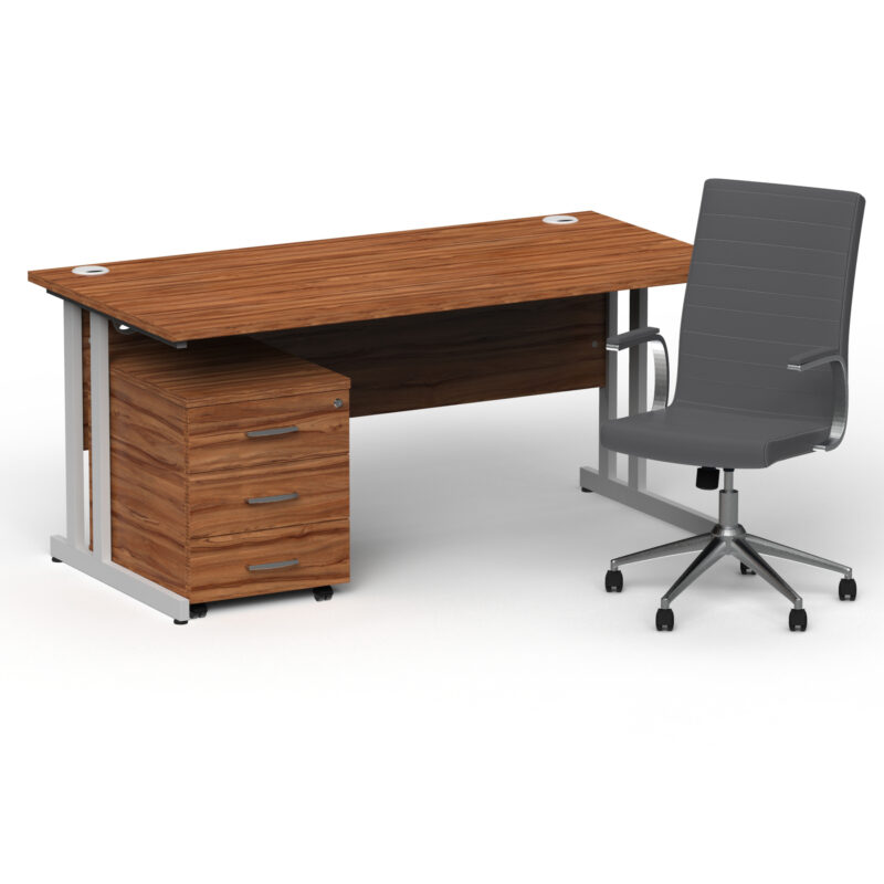 Pace 1600mm Cantilever Straight Desk With Mobile Pedestal and Fold Grey Executive Chair - Image 19