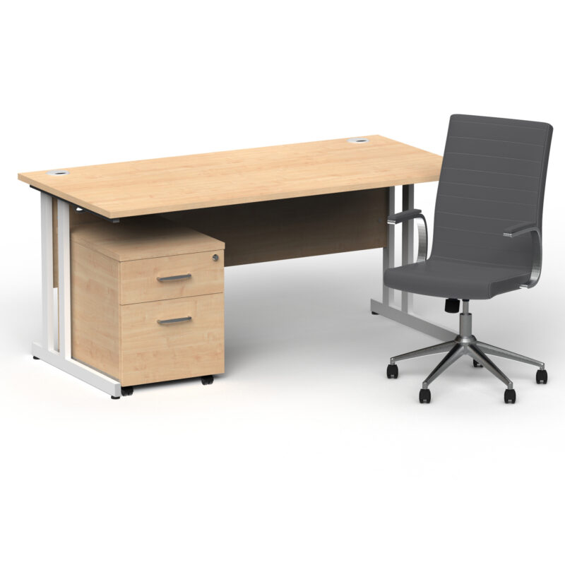 Pace 1600mm Cantilever Straight Desk With Mobile Pedestal and Fold Grey Executive Chair - Image 27