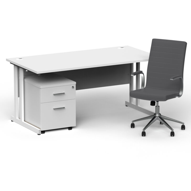 Pace 1600mm Cantilever Straight Desk With Mobile Pedestal and Fold Grey Executive Chair - Image 33