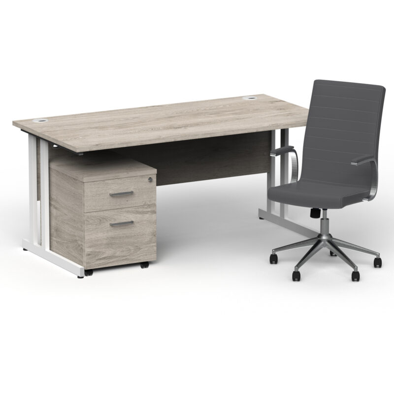 Pace 1600mm Cantilever Straight Desk With Mobile Pedestal and Fold Grey Executive Chair - Image 35