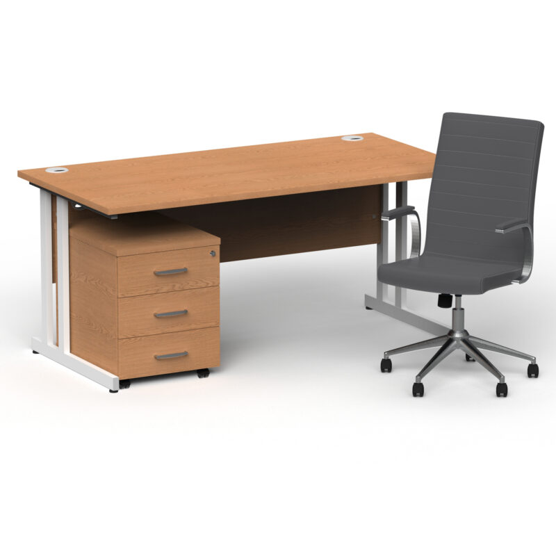 Pace 1600mm Cantilever Straight Desk With Mobile Pedestal and Fold Grey Executive Chair - Image 41