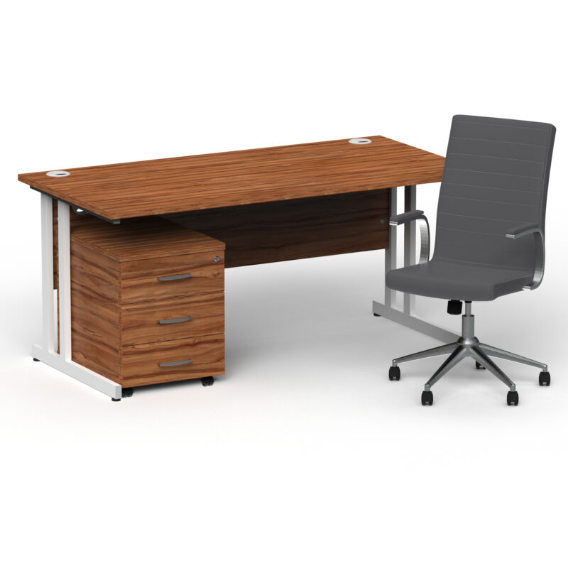 Pace 1600mm Cantilever Straight Desk With Mobile Pedestal and Fold Grey Executive Chair - Image 43