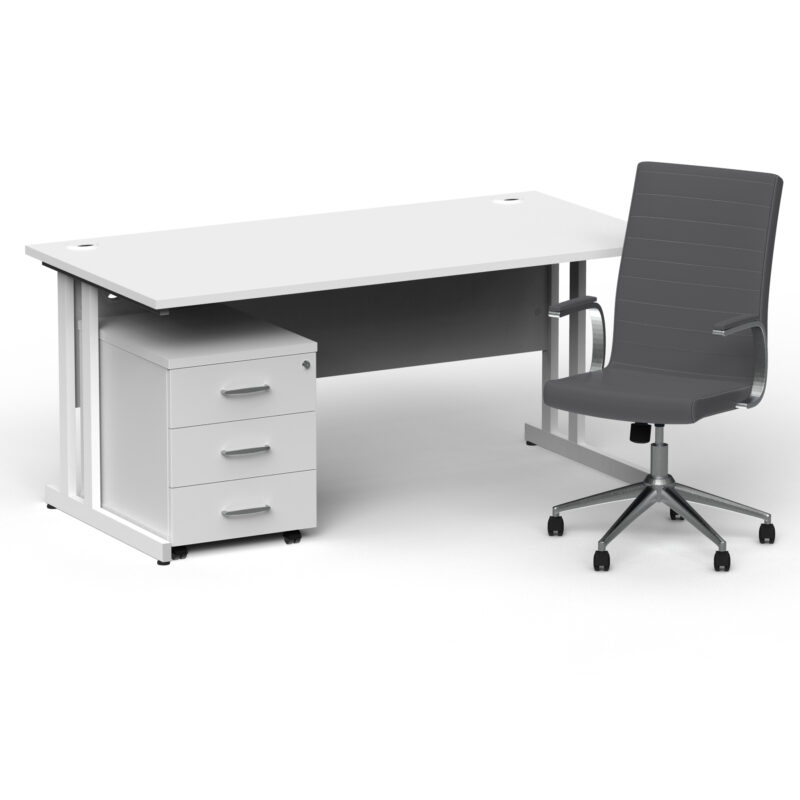 Pace 1600mm Cantilever Straight Desk With Mobile Pedestal and Fold Grey Executive Chair - Image 45