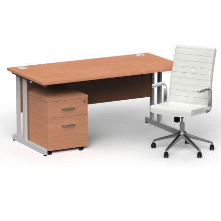 Pace 1600mm Cantilever Straight Desk With Mobile Pedestal and Fold White Executive Chair