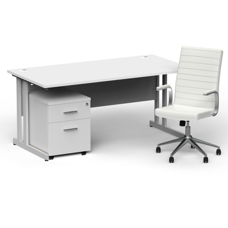 Pace 1600mm Cantilever Straight Desk With Mobile Pedestal and Fold White Executive Chair - Image 9