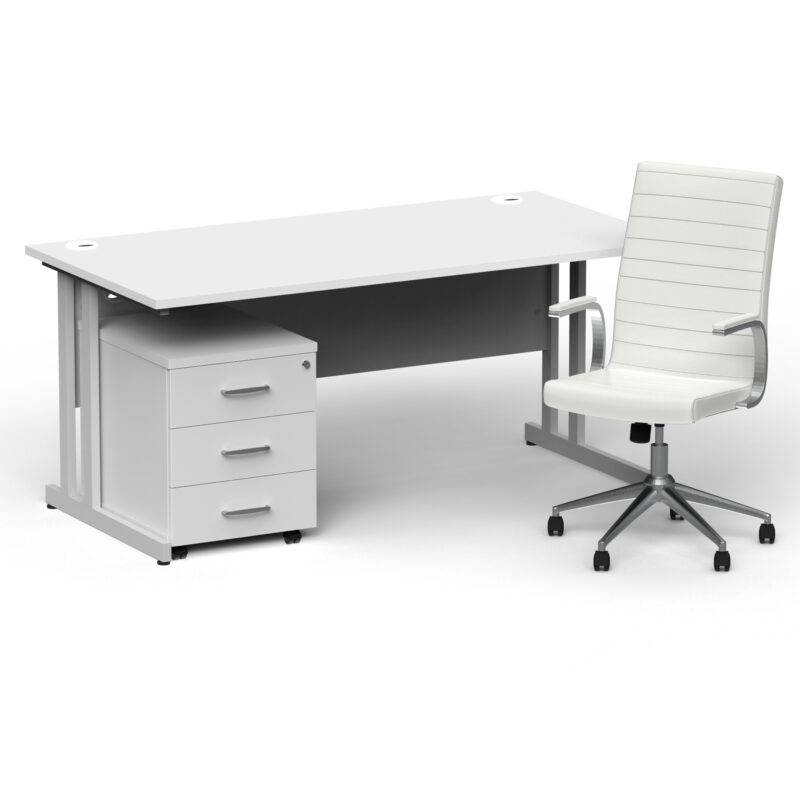Pace 1600mm Cantilever Straight Desk With Mobile Pedestal and Fold White Executive Chair - Image 21