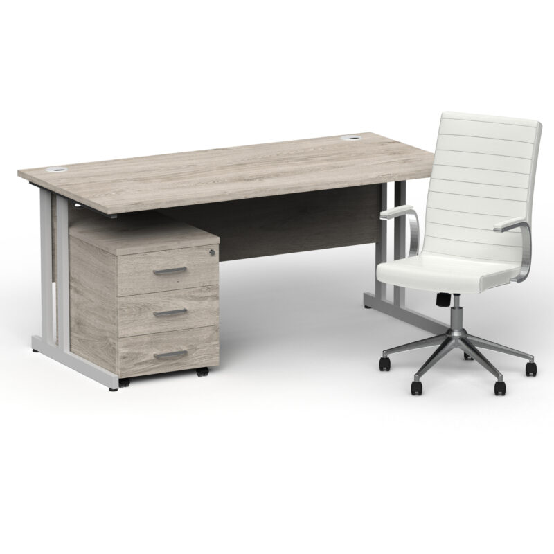 Pace 1600mm Cantilever Straight Desk With Mobile Pedestal and Fold White Executive Chair - Image 23