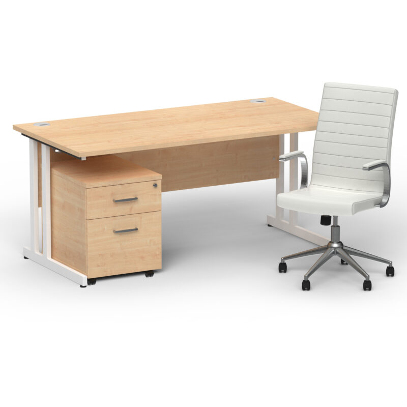 Pace 1600mm Cantilever Straight Desk With Mobile Pedestal and Fold White Executive Chair - Image 27