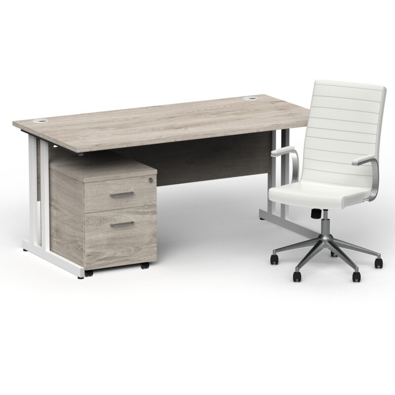 Pace 1600mm Cantilever Straight Desk With Mobile Pedestal and Fold White Executive Chair - Image 35