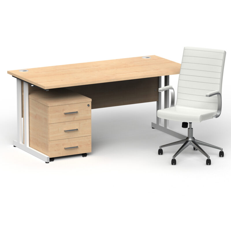 Pace 1600mm Cantilever Straight Desk With Mobile Pedestal and Fold White Executive Chair - Image 39