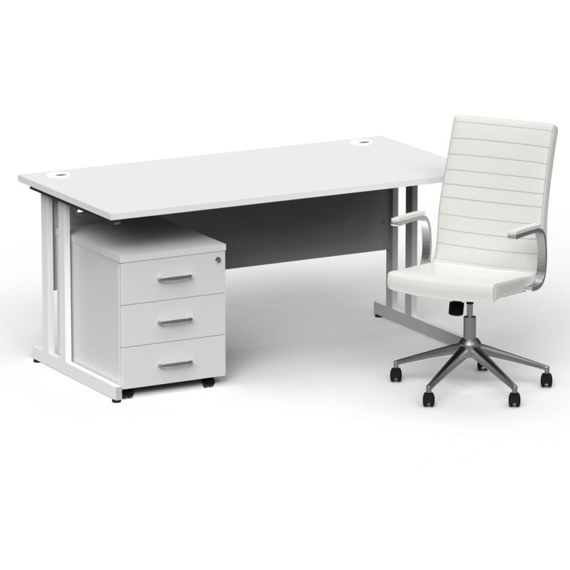 Pace 1600mm Cantilever Straight Desk With Mobile Pedestal and Fold White Executive Chair - Image 45
