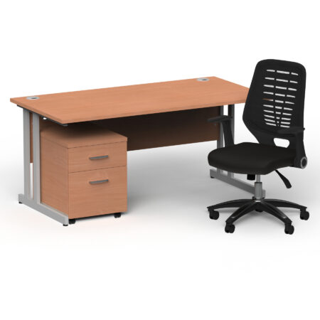 Pace 1600mm Cantilever Straight Desk With Mobile Pedestal and Croft Black Back Operator Chair