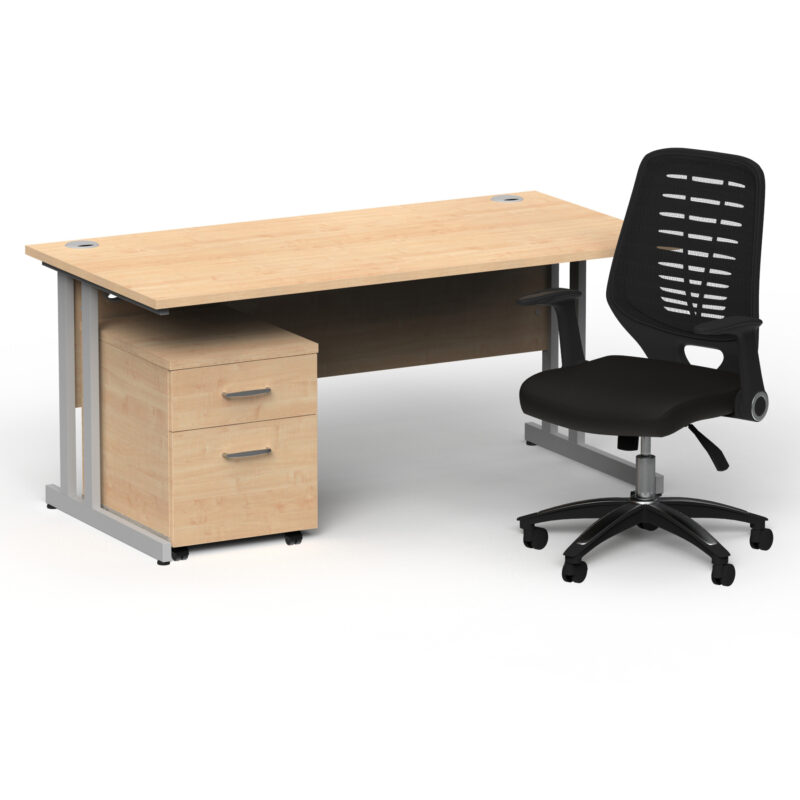 Pace 1600mm Cantilever Straight Desk With Mobile Pedestal and Croft Black Back Operator Chair - Image 3