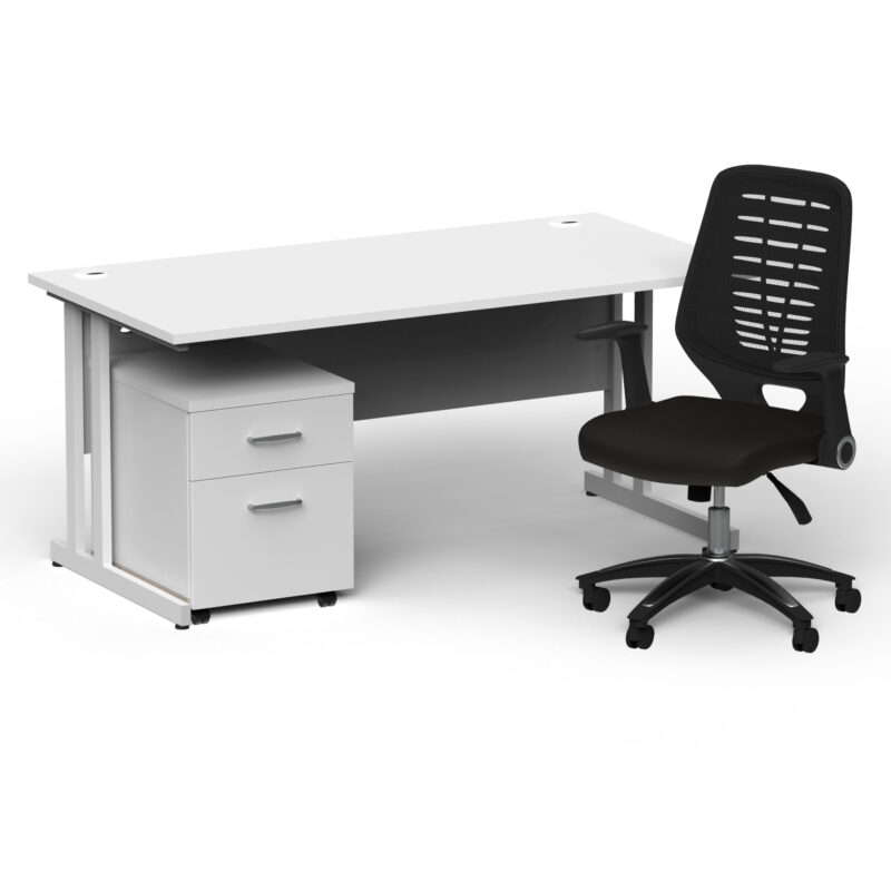 Pace 1600mm Cantilever Straight Desk With Mobile Pedestal and Croft Black Back Operator Chair - Image 9